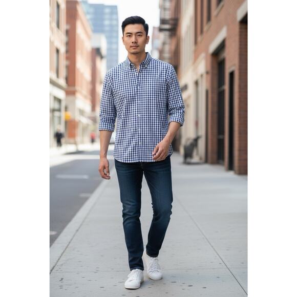 Men's Ben Sherman Heritage Button Down Shirt Sz XL Blue Check Long-Sleeve Pocket - Picture 2 of 7